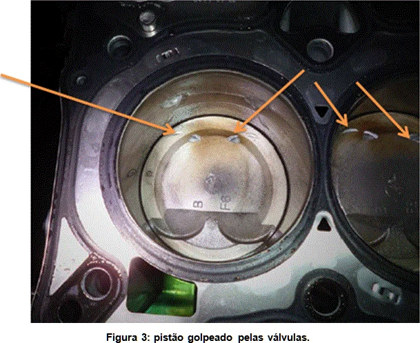 Figura de laudo: pistão com marcas de golpe das válvulas no cilindro do motor